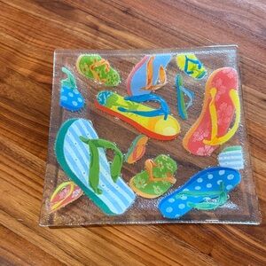 Handmade in USA Colorful Flip Flop Serving Glass Plate